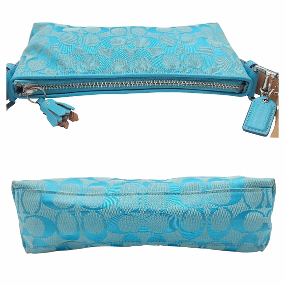 Vintage Coach 6371 Azure Blue Signature Jacquard Hamptons Demi Baguette - Picture 9 of 15